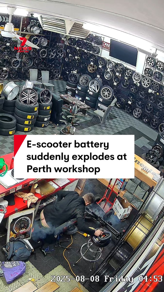 A Perth man narrowly escaped having an e-scooter explode in his face when its lithium-ion battery blew up while he was changing a tyre. #escooter #lithiumbattery #escooters #batteryexplosion #perth #7NEWS