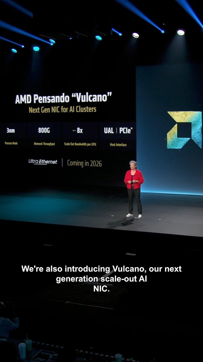 Vulcano 🌋, our next-generation scale-out AI NIC, is ready to erupt with performance. Fully UC 1.0 compliant; delivers 800 Gbps line rate throughput and directly connects to CPUs and GPUs via PCIe and UL interfaces. Engineered to scale the largest AI systems. Get ready for unparalleled AI networking. #AdvancingAI