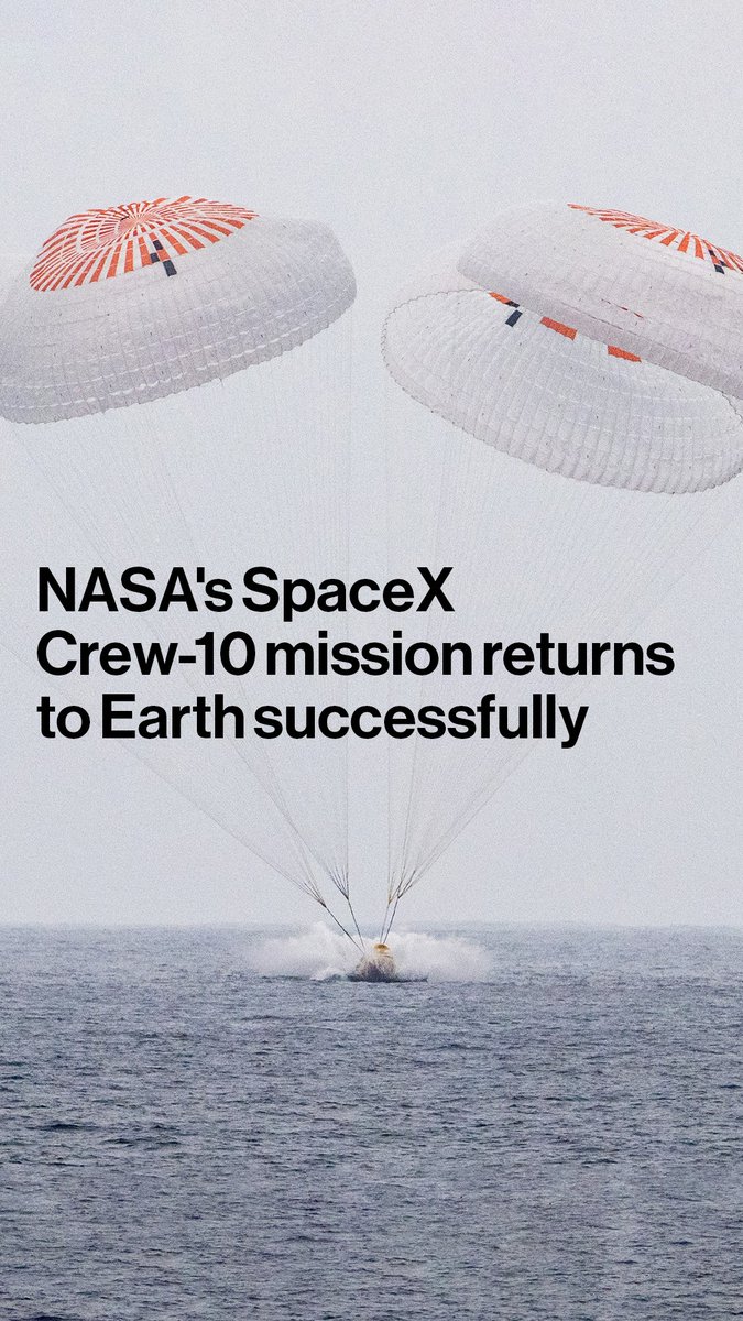 NASA and SpaceX Crew-10 Mission to the International Space Station splashed down to Earth successfully. The crew returns to Earth after a five-month mission to the International Space Station.