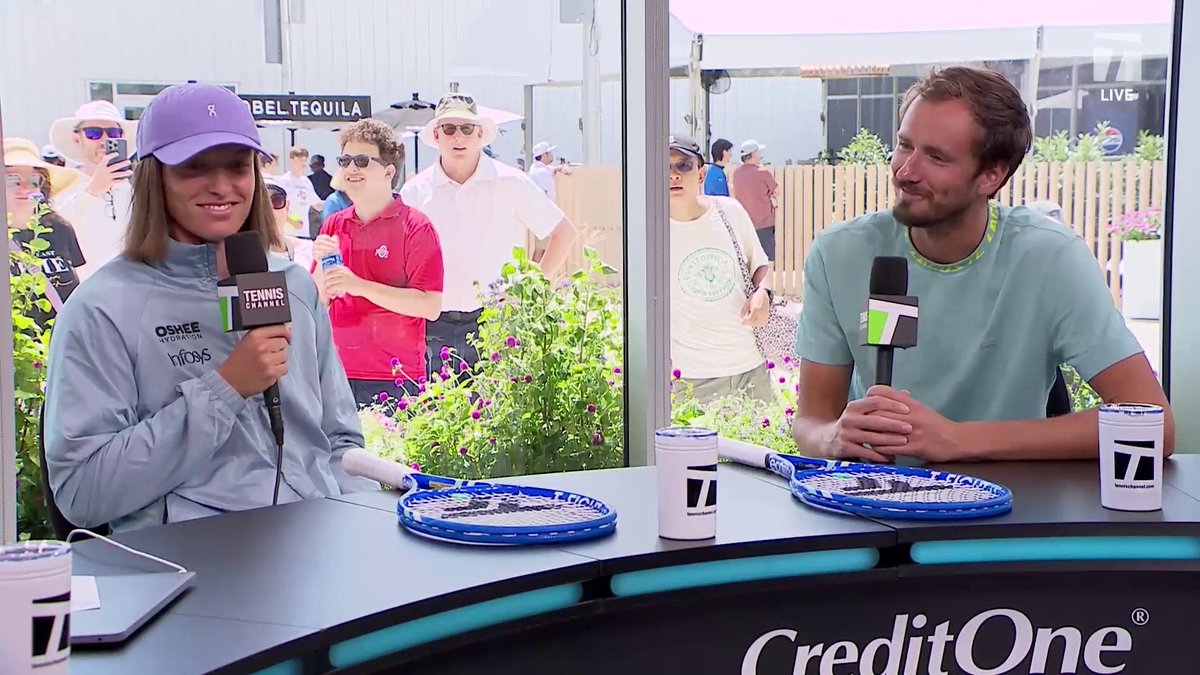 Team Technifibre joins us at the TC desk 🤜🤛 Iga Swiatek and Daniil Medvedev spill on what they would take from each other’s game and their mixed doubles partnerships at the US Open. #CincyTennis