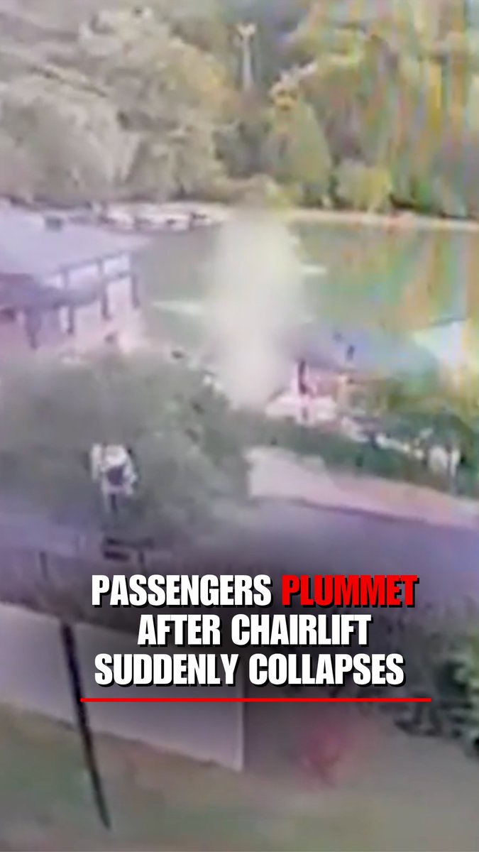 WATCH: Russian chairlift with over 20 tourists aboard suddenly collapses, plunging one person into a tree, four people into a lake, and leaving others hanging on for their lives. Eight people have reportedly been hospitalized.