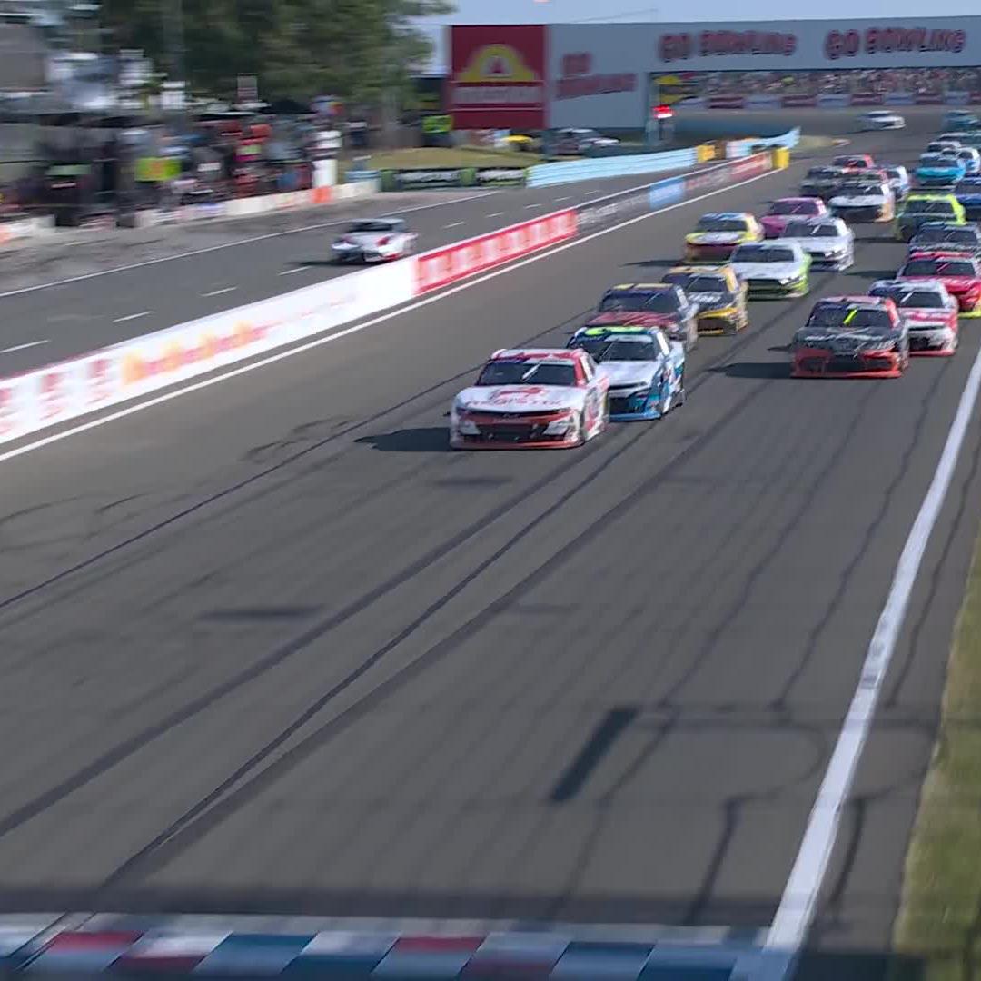 Austin Hill takes over the lead on the restart, but the yellow flag is out again due to debris.