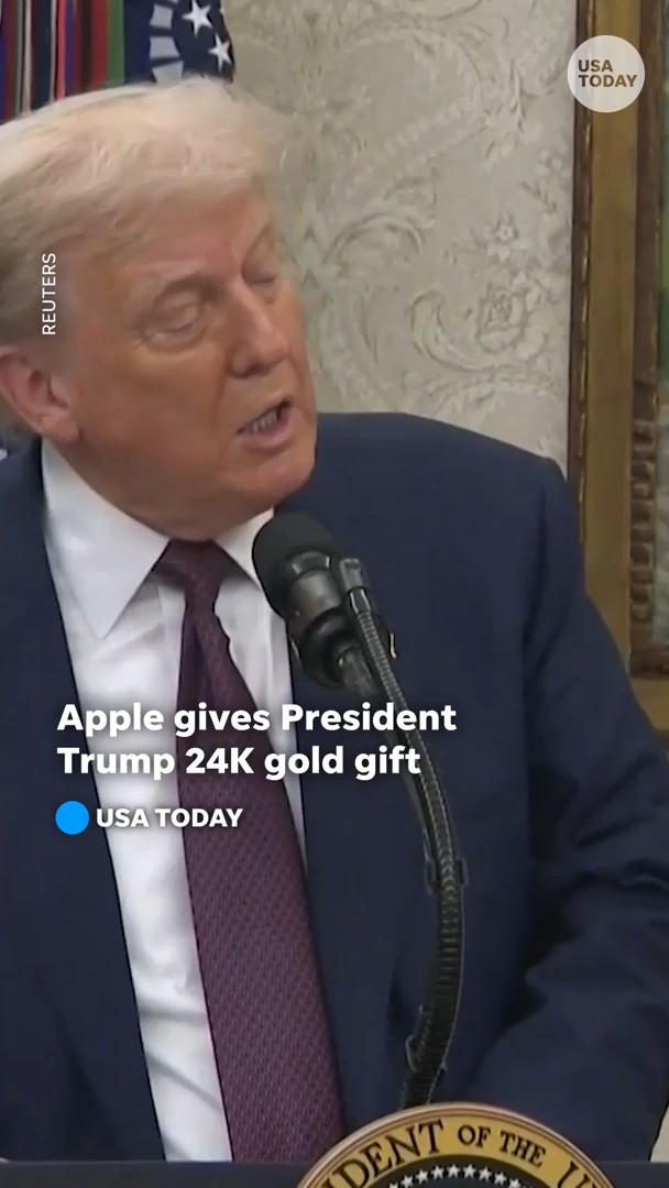 Apple CEO Tim Cook surprised President Donald Trump with a 24K gold gift as the company announced major investments in U.S. manufacturing.