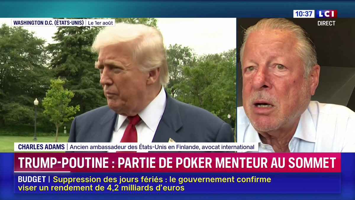 🗣️ Sommet Trump-Poutine : "Le seul intérêt de Trump dans toute cette affaire c'est son image à lui. Il jalouse le prix Nobel de la paix attribué à Barack Obama." Charles Adams, ancien ambassadeur des États-Unis en Finlande, invité de LCI ⤵