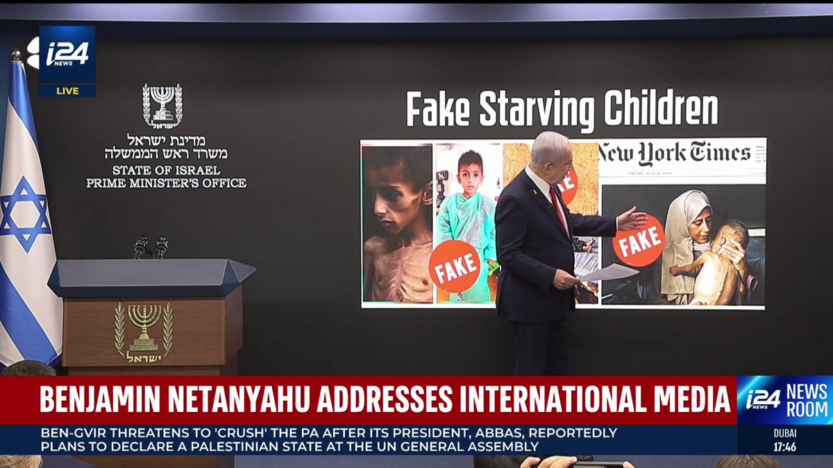 “They are all fake.” Netanyahu exposes international media outlets for sharing photos of sickly Gazans labeled as starvation, explaining the images actually show medical conditions unrelated to hunger