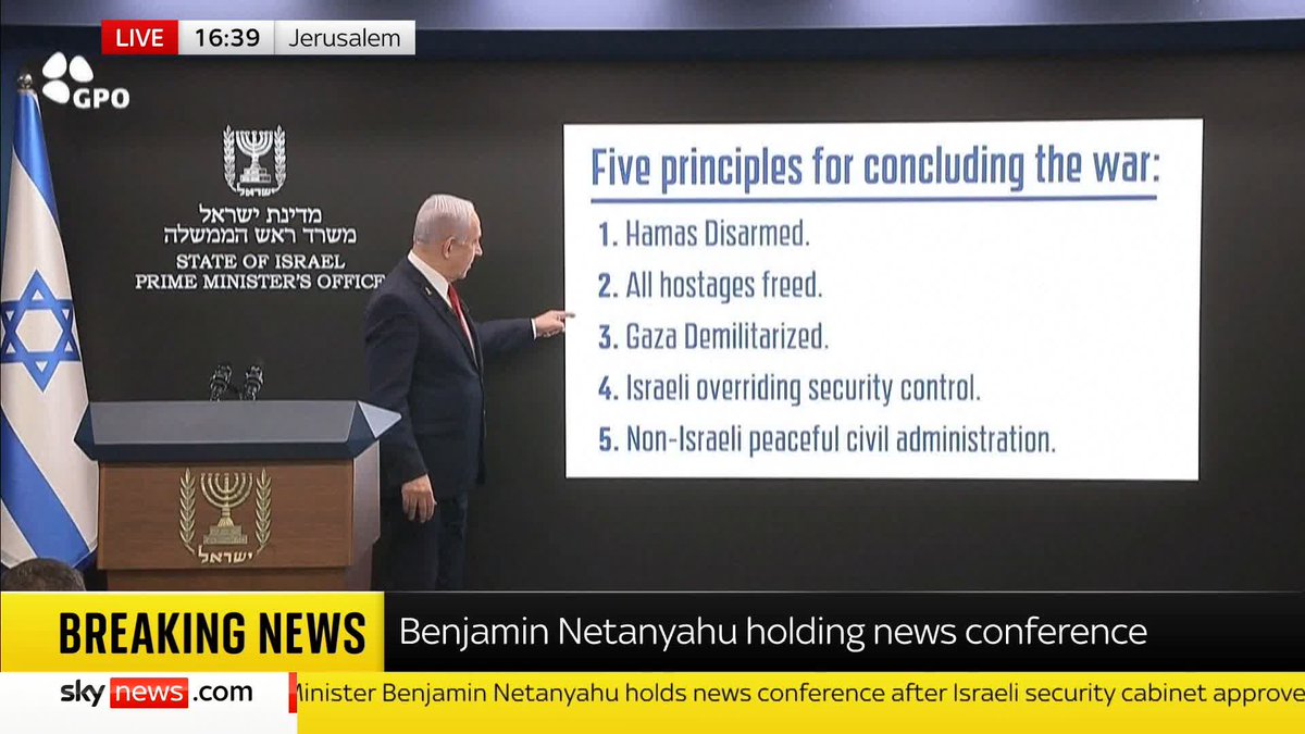 Israeli Prime Minister Benjamin Netanyahu claims Gazans are "begging" Israel to free them from Hamas. He adds: "Our goal is not to occupy Gaza, our goal is to free Gaza - free it from Hamas terrorists". Latest ➡️ 📺 Sky 501, Virgin 602 and YouTube