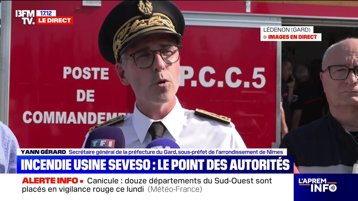 Incendie site Seveso: "Il n'y a pas de risque pour la santé", rassure le secrétaire général de préfecture du Gard