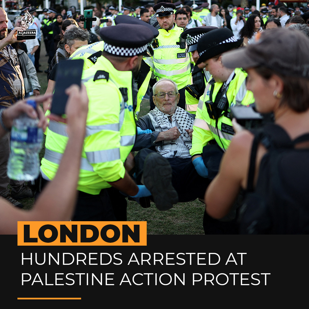 Police in London carried out the most arrests in a single day for a decade, detaining close to 500 peaceful pro-Palestinian protesters for ‘terrorism’. Demonstrators condemned Israel’s genocide in Gaza and expressed support for the banned activist group Palestine Action.