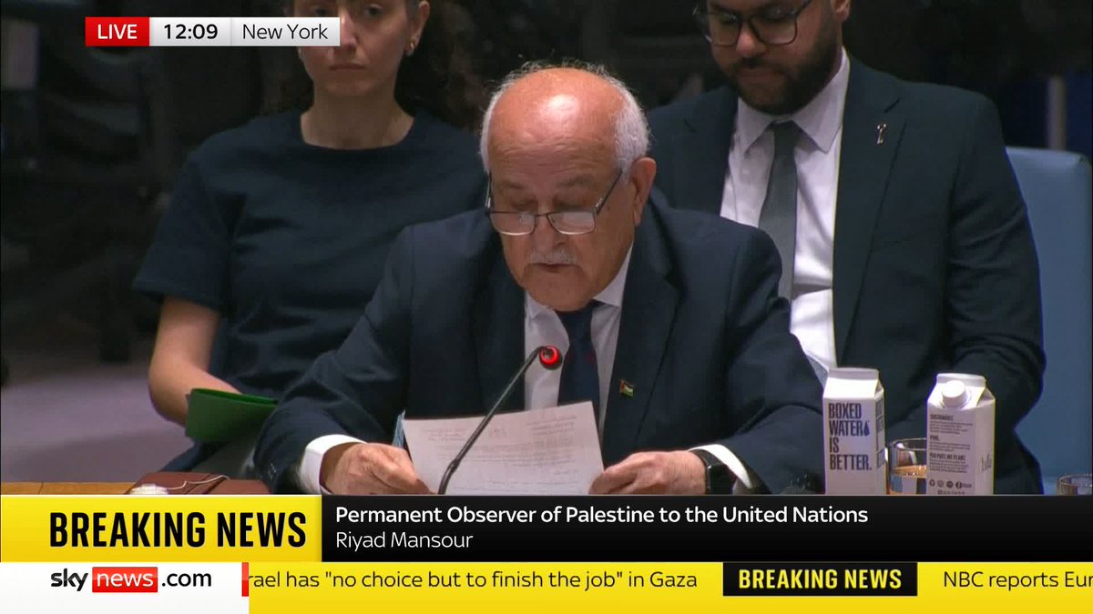 Riyad Mansour, Palestinian ambassador to the UN, claims starvation is being used as a "weapon of war" in Gaza and urges the international community to "act now to stop this genocide". Benjamin Netanyahu has denied Israel is committing genocide. Live ➡️