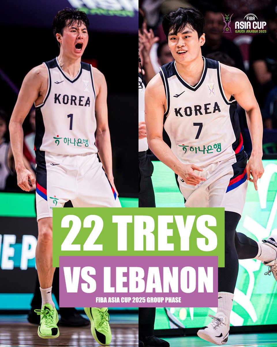 LIGHTS OUT 🕯️ Korea drop 22 threes against Lebanon (58% 3PT FG), surpassing Japan's numbers in the today's previous game ☄️ #AsiaCup
