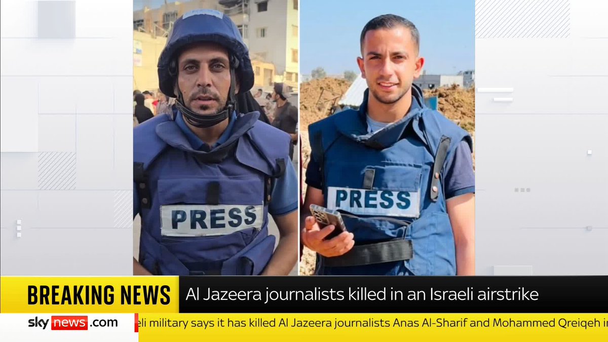BREAKING: Five Al Jazeera staff have been killed in an Israeli airstrike in Gaza. The IDF had claimed that one of those killed, Anas al-Sharif, was a member of Hamas - a claim he vehemently denied. Live updates ➡️ 📺 Sky 501, Virgin 602 and YouTube