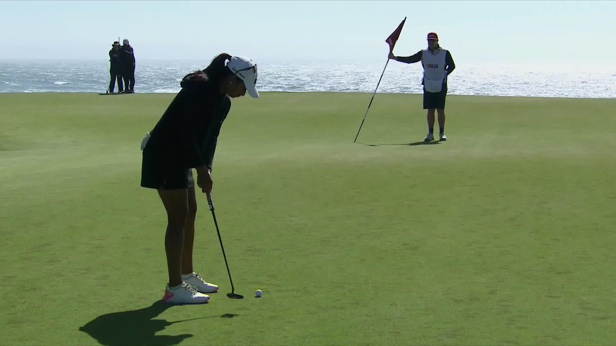 Oh HELLO! 🐥 Stanford Women's Golf's Megha Ganne opens the broadcast with a double-breaker birdie to go 4 up.