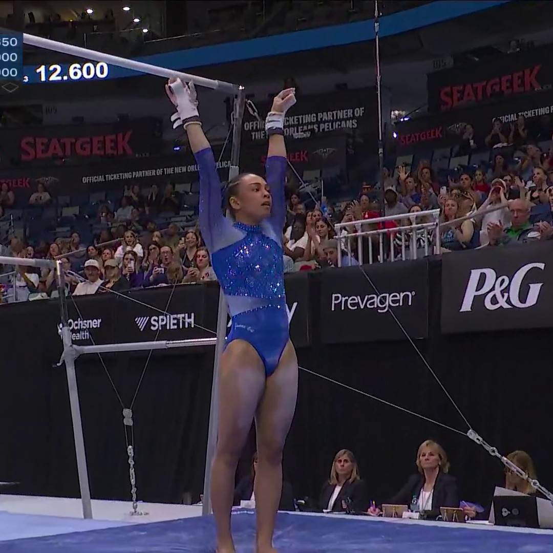 Hezly Rivera shines on uneven bars with a stellar routine. 👏 #XfinityChamps 📺 NBC &amp; Peacock