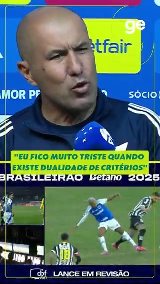 Técnico do Cruzeiro, Leonardo Jardim falou sobre "dualidade de critérios" da arbitragem brasileira após o gol anulado de Kaio Jorge na derrota da Raposa para o Santos no Mineirão.
