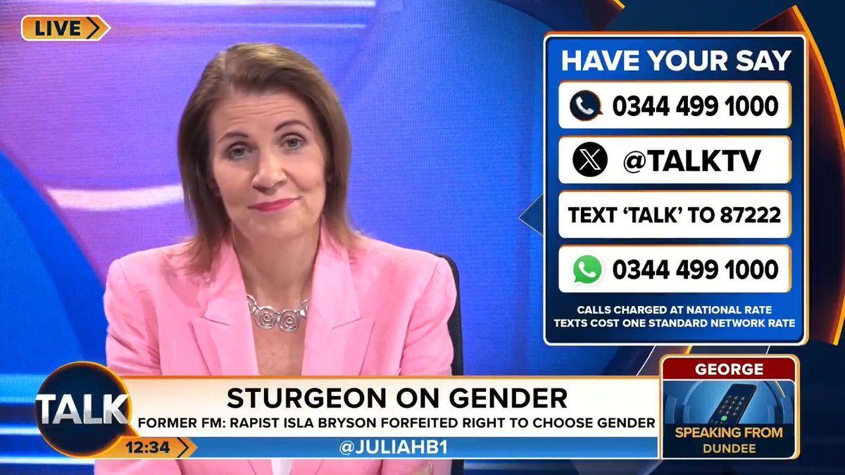 George from Dundee tells Julia Hartley-Brewer that Nicola Sturgeon is "one of the most evil leaders of a British political party". "Her lies, manipulation of Covid figures, treatment of the elderly, young and dead. Every day drunk on power - her way or no way!" Julia Hartley-Brewer