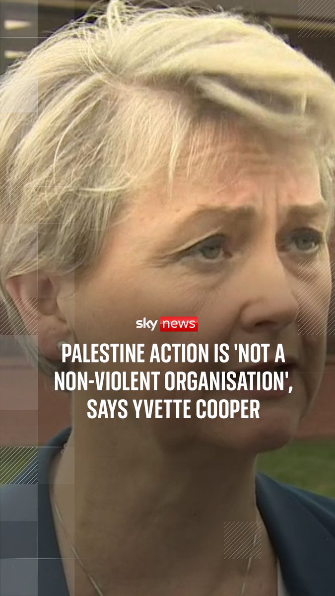 Home Secretary Yvette Cooper has defended the Palestine Action arrests over the weekend and said it is "important that no one's in any doubt that it is not a non-violent organisation". 🔗