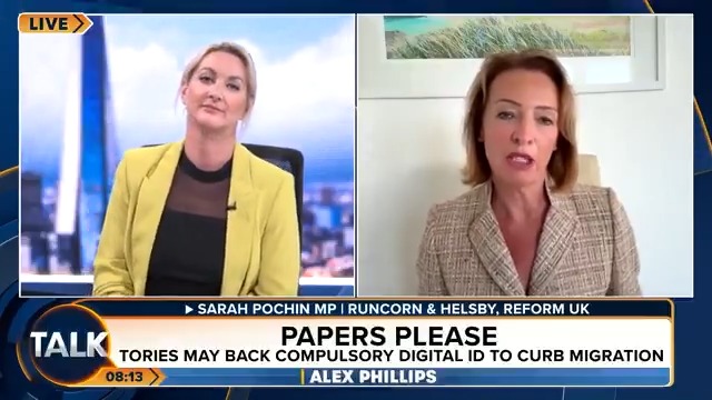 On Thursday Sarah Pochin told Peter Cardwell she was open to the idea of ID cards, but by Saturday she had changed her mind after "robust debate" with Nigel Farage, telling Alex Phillips she was against them.