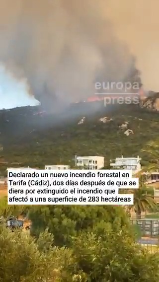 #ÚLTIMAHORA | Declarado un nuevo incendio forestal en Tarifa (Cádiz), dos días después de que se diera por extinguido el incendio que arrasó con 283 hectáreas y obligó a desalojar a 1.500 personas