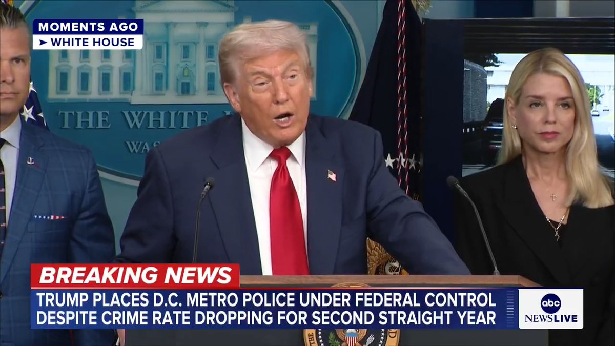 President Trump says he is placing D.C.'s Metropolitan Police Department under federal control, despite the crime rate dropping for the second straight year, according to preliminary year-to-date crime comparisons from the MPD.