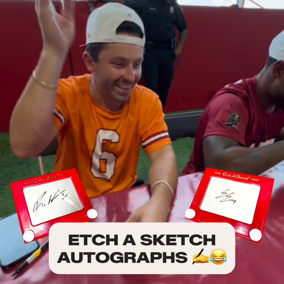 We asked Bucs players for their autographs… on an Etch A Sketch 😂