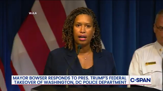 .Mayor Muriel Bowser on President Trump federalizing DC police: "While this action today is unsettling and unprecedented, I can't say that given some of the rhetoric of the past that we're totally surprised."
