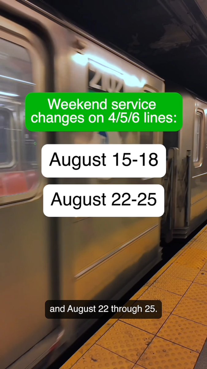 4/5/6 train riders, this one's for you! For the next two weekends, there will be no 4/6 service south of Grand Central-42 St and no 5 service south of E 180 St because of track replacement. For more info and travel alternatives, visit the MTA app and our website: