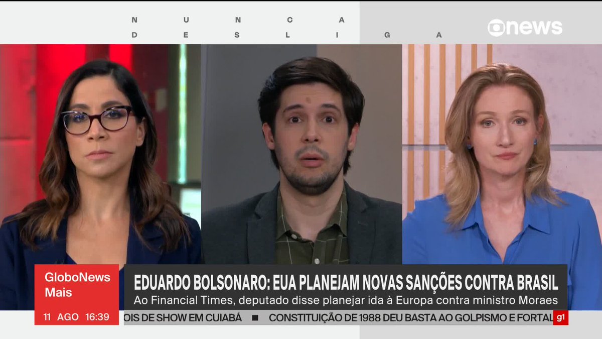 “Mais ameaças de Eduardo Bolsonaro, que está no tudo ou nada. Ele já sabe que não pode voltar para o Brasil agora, então está defendendo toda e qualquer ação contra as instituições brasileiras e o próprio Brasil. Ele cita novas possibilidades de ameaças, inclusive novas tarifas que vão prejudicar ainda mais empresas e trabalhadores brasileiros, tudo porque ele quer coagir a Justiça e o Congresso nacionais”, disse Joel Pinheiro 🇧🇷 sobre entrevista de Eduardo Bolsonaro ao jornal britânico “Financial Times”, dizendo que os Estados Unidos planejam novas sanções contra o país. Saiba mais. ➡ Assista ao #GloboNewsMais: #GloboNews