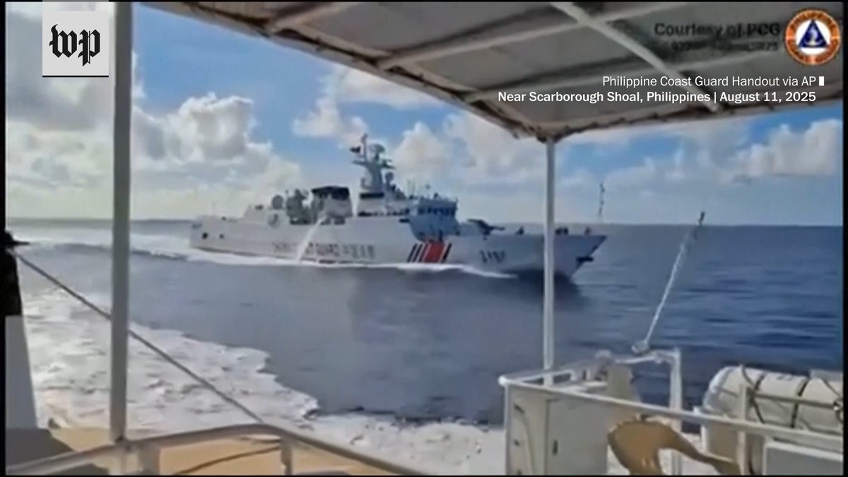 A China Coast Guard ship barreled into a Chinese navy destroyer on Monday as the two vessels chased a Philippine coast guard ship in the disputed waters of the South China Sea.