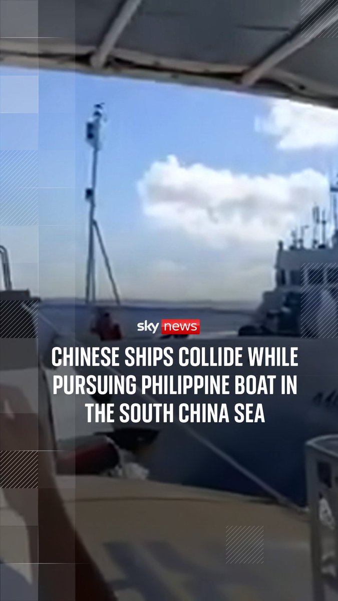 The Philippines Coast Guard reported that two Chinese vessels collided while pursuing a Philippine patrol ship in the contested South China Sea.
