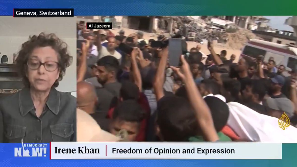 The Israeli assassination of Al Jazeera journalist Anas al-Sharif, as well as hundreds of other media workers in Gaza, is "a blatant attempt by the Israelis to stop the world witnessing what they are doing," says U.N. rapporteur Irene Khan.