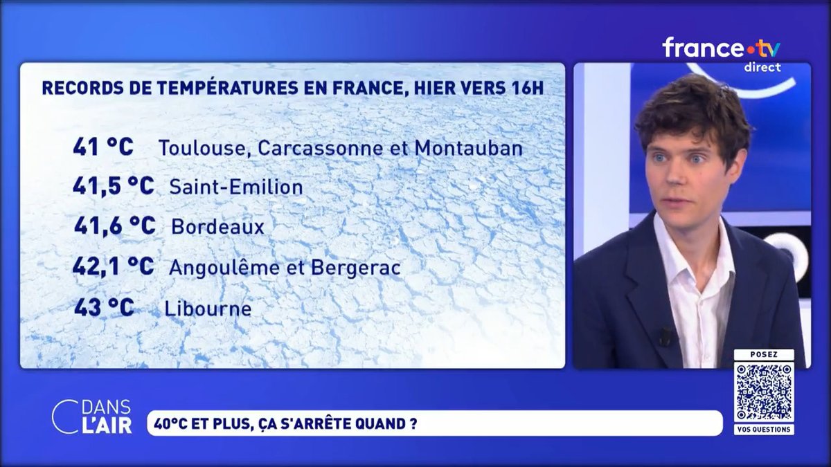 "Cette vague de chaleur s'annonce dans la moitié sud au niveau de celle de 2003, par son intensité et sa durée. Des records absolus sont tombés, comme à #Bordeaux. Cette #canicule est historique dans le Sud-Ouest." Nicolas Berrod