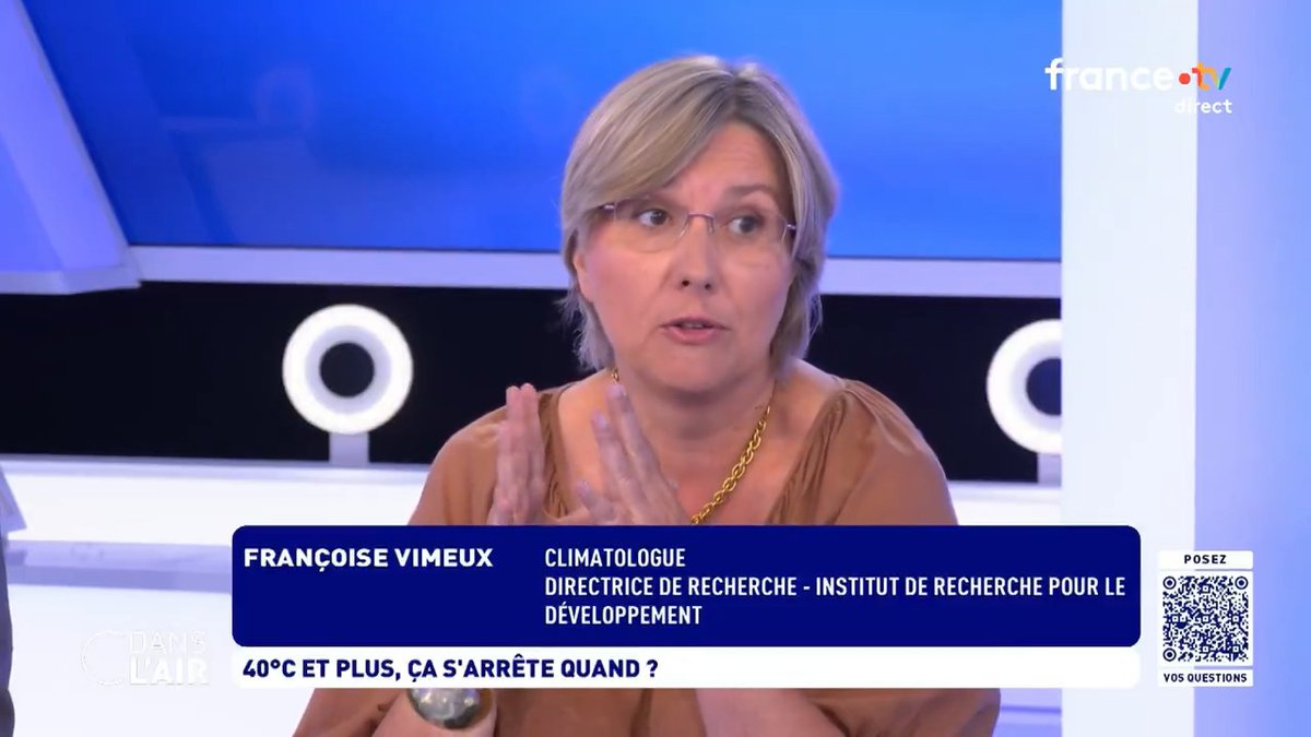"Les #canicules à venir vont être de plus en plus longues. Aujourd'hui, en moyenne, on a dix jours de vague de chaleur par an. C'était deux par an avant 1989 et, d'après les projections climatiques, on va vers 25 à 35 jours par an à horizon 2040." Françoise Vimeux