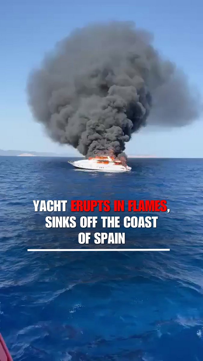 A 92-foot yacht became engulfed in flames after an engine fire and sank into the ocean off the coast of Spain. All seven crew members were rescued before it submerged.