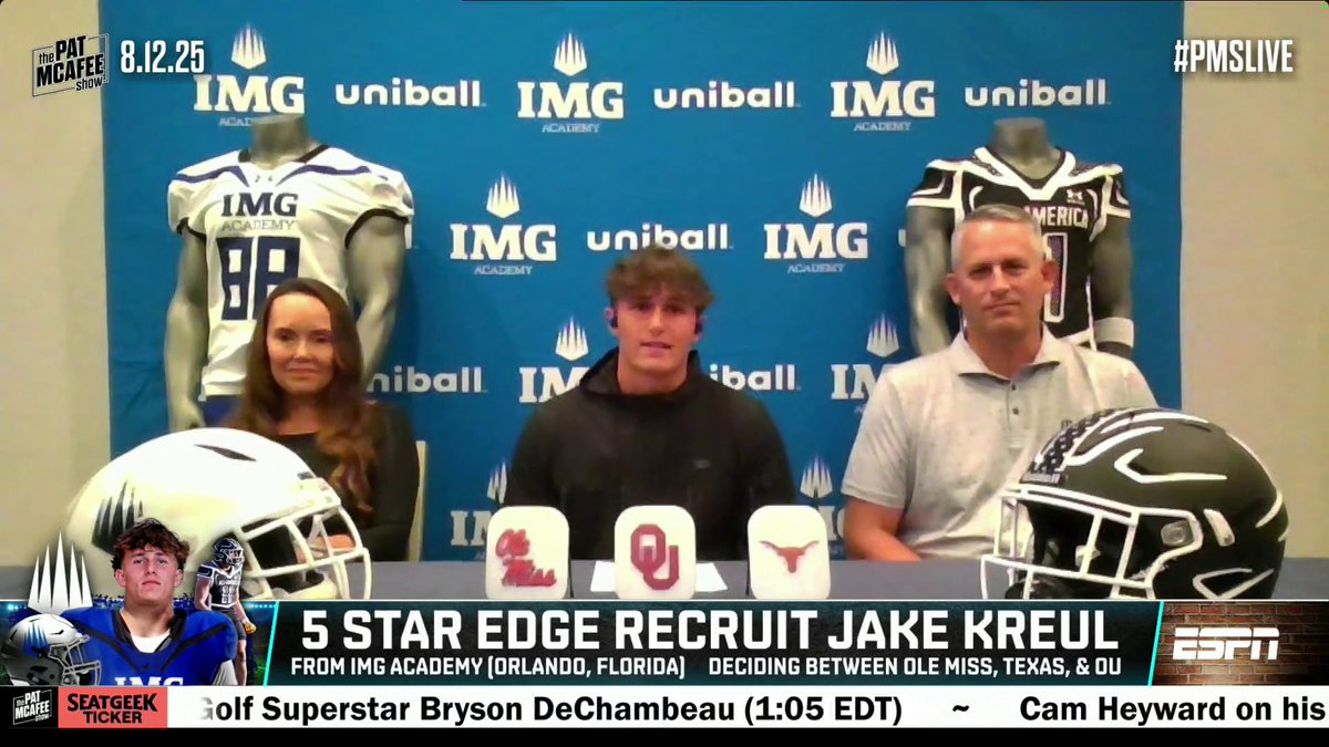 The moment 5 ⭐ recruit Jake Kreul made his commitment to Oklahoma live on the Pat McAfee‼️ SportsCenter NEXT