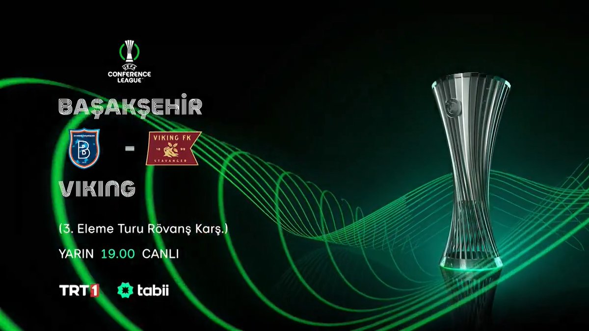 🤩 Futbolseverler ekran başına! 🇹🇷 Temsilcimiz Başakşehir'in Avrupa sınavı TRT 1'de. 🏆 UEFA Konferans Ligi - 3. Eleme Turu '2. Maç' 🆚 Rams Başakşehir × Viking 📅 Yarın ⏱️ 19.00 🏟️ Başakşehir Fatih Terim Stadyumu 📺 TRT 1 💻 tabii