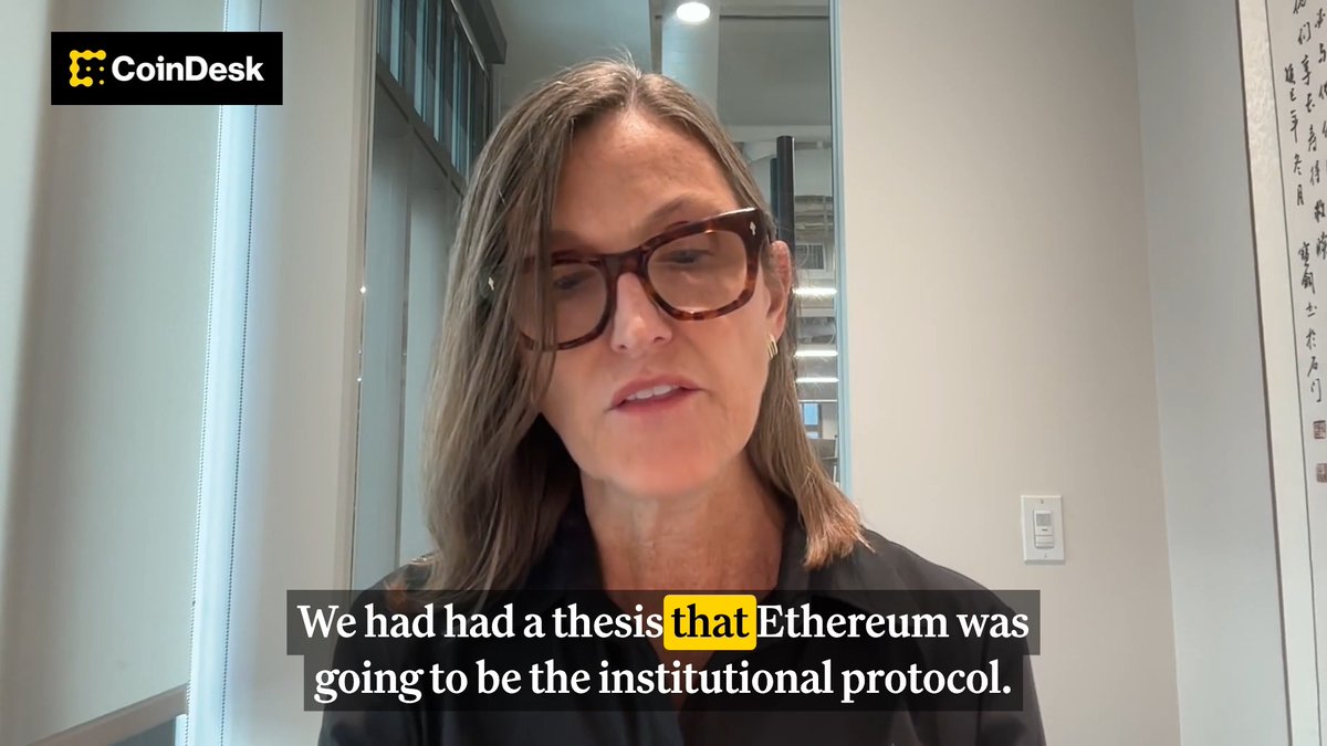 🚨 CATHIE WOOD: “We had a thesis that Ethereum was going to be the institutional protocol… while it might be higher cost and a little slower, it’s more decentralized and therefore more secure." [Brought to you by Midnight]