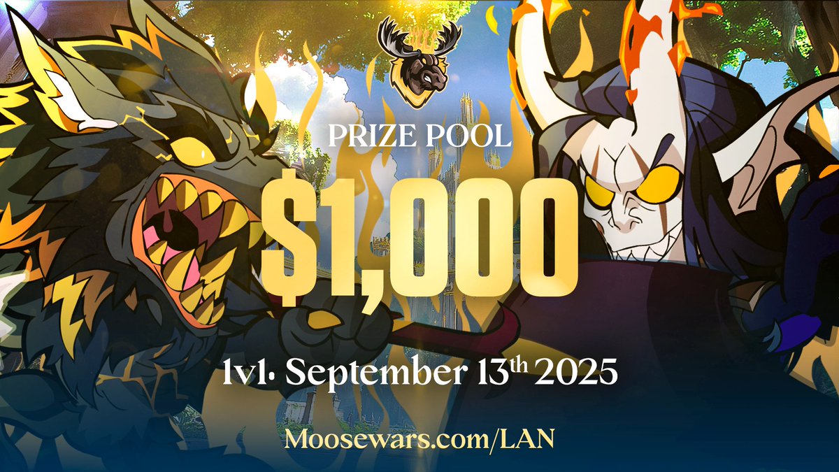 🏆Introducing Moose Wars, Legacy of Legends🏆 ⚔️#Brawlhalla 1v1 LAN Event 🖥️ Hosted in Wayne, PA at Uplink 📅 Sept 13th @ 12pm EST 💰 $1,000 prize pool 👀 🔥 40 PCs, 360hz, and a 1500sqft Arena! Registrations Now Open: