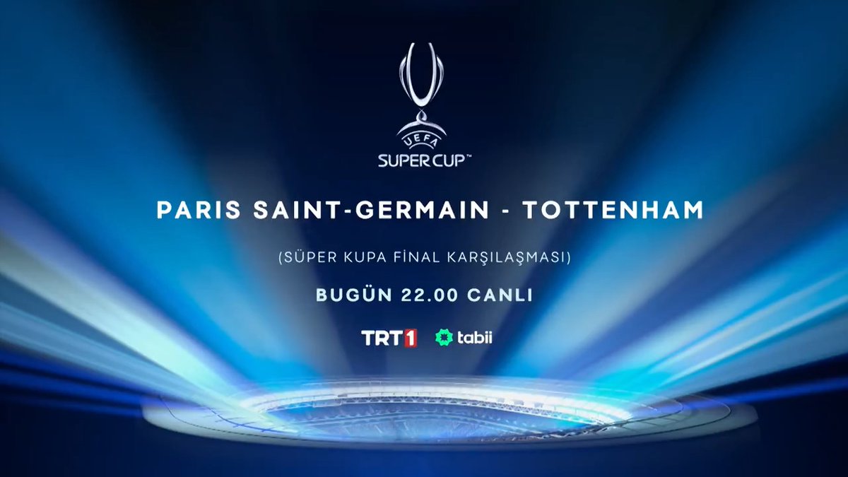 🤩 Futbolseverler ekran başına! ⚔️ Avrupa Ligi şampiyonu Tottenham, Şampiyonlar Ligi şampiyonu PSG karşısına çıkıyor! 🤔 Bu dev mücadelede kazanan kim olacak? 📅 Bugün ⏱️ 22.00 🏟️ Bluenergy 📺 TRT 1 💻 tabii