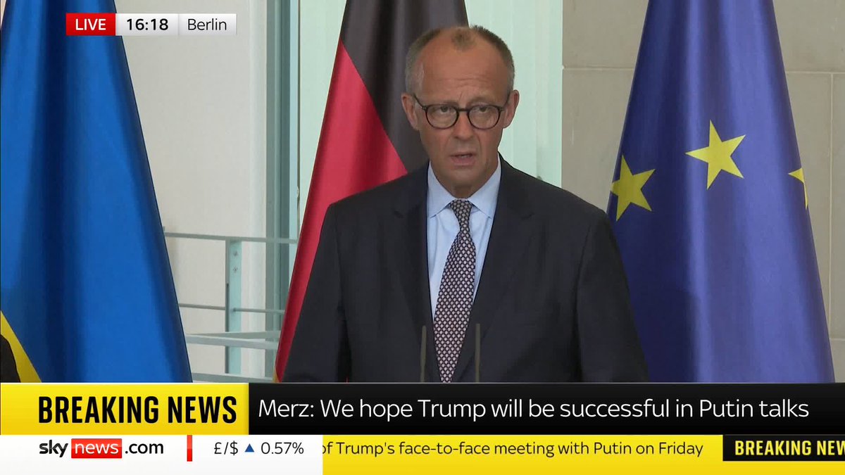 BREAKING: "Trump can expect our full support" - German Chancellor Friedrich Merz In a joint press conference with Zelenskyy, the German chancellor said that Trump can have their full support if he keeps Ukraine and Europe's interests in mind 📺 Sky 501