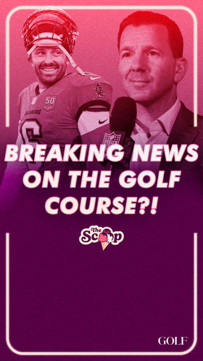 Breaking news can happen at anytime... including when you're in a greenside bunker. Ian Rapoport tells claire rogers the time he reported a Baker Mayfield trade mid-round at Congressional. 🏈 ⛳ 📺