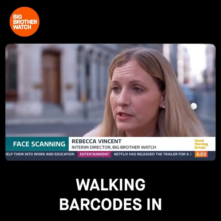 👁️Live facial recognition is "turning the whole nation into a country of suspects" - Rebecca Vincent That is why we're backing a legal challenge to #StopFacialRecognition There's no place for this Orwellian tech in Britain, we told the nation on Good Morning Britain today.