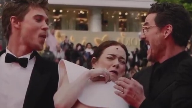 .Austin Butler tried to blow a bee off of Emma Stone’s head when it landed on her on the red carpet 🤣 #FallonTonight