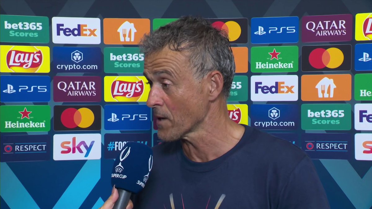 "I think Tottenham deserved to win the match." 🤝 Luis Enrique with an honest assessment as PSG produced a late comeback to win the Super Cup 🏆 🎙️ Jules Breach 📺 TNT Sports & discovery+ UK
