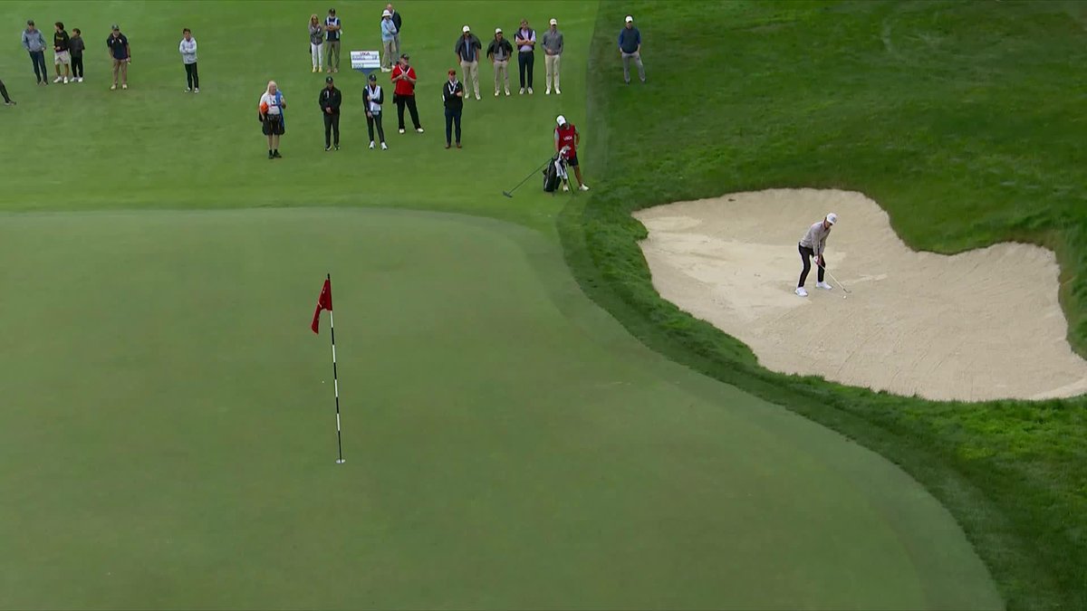 MILES RUSSELL 🔥 The 16-year-old drains it from the bunker to take a 3-up lead in the match.
