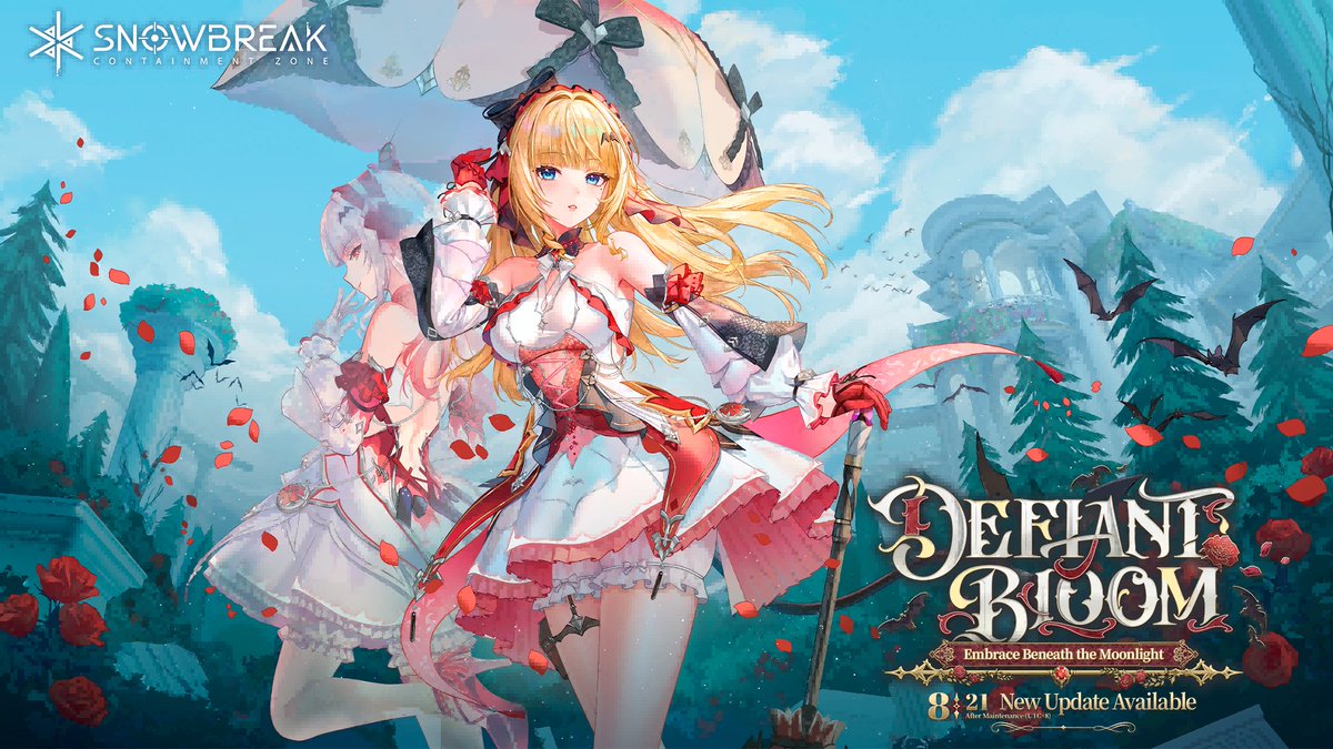 The "Defiant Bloom" update trailer is here! The night falls, and moonlight flows. Together in the darkest moment, love gently swept away the confusion in our hearts. Breaking free from the cocoon of the soul, casting off the shackles of fate. Fingers intertwined, wandering beneath the gentle moonlight. Embrace Beneath the Moonlight. Snowbreak: Containment Zone New Update "Defiant Bloom" available on 8/21 (UTC+8)! Please stay tuned. Go to YouTube >> 🎁 Follow our official account and share this post along with your UID and server. After the event ends on 2025/8/31 23:59 (UTC+8), 9 Adjutants will be randomly selected to each receive the following rewards: 1 Winner: Manifestation Echo Covenant x10 5 Winners: Anniversary-Special Button Badge x1 3 Winners: Random Acrylic Stand x1 Download NOW > > 📢Official Discord: