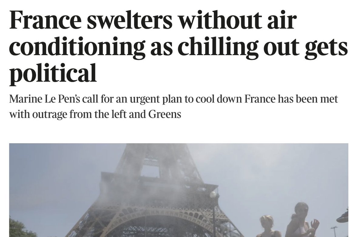 🇫🇷 France fights over air conditioning As France swelters due to left-wing climate policies, conservative politicians rally for consumer freedom and air conditioning over liberal agendas