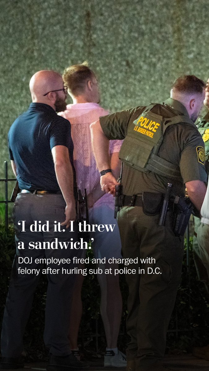 AG Bondi says a DOJ employee has been fired after he was arrested for allegedly throwing a sandwich at a federal officer in Washington, D.C. Following his arrest, the man allegedly told one of the arresting officers: “I did it. I threw a sandwich.”