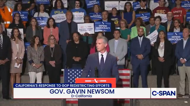 .Governor Gavin Newsom Gavin Newsom on redistricting effort: "We're giving the people of this state the power to save democracy, not just in California, but all across the United State of America. I hope we're waking up to this reality."