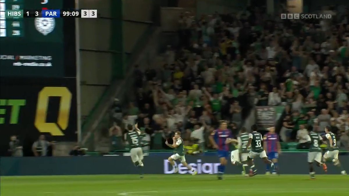 It’s now 4-3 on aggregate to Hibs after this extra time goal from Chris Cadden. Partizan had levelled things up on 90+6 to force another 30 minutes of play. What a game.