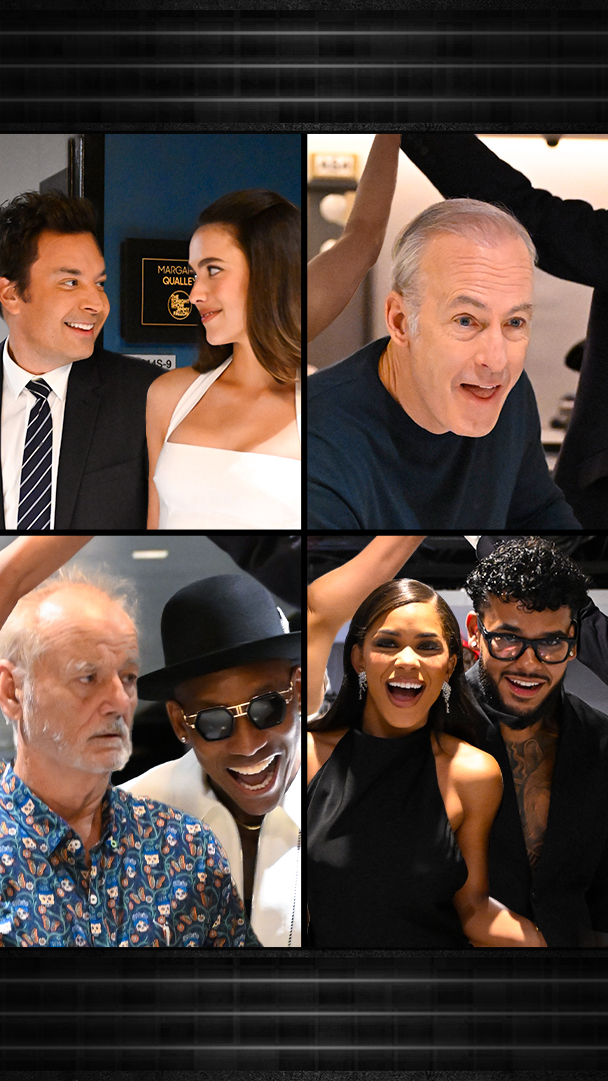 Jimmy Fallon and Margaret Qualley do viral “Kiss Me” TikTok trend with Love Island USA’s Amaya, Olandria, Nic, Bryan, Bob Odenkirk, Bill Murray, and Pedrito Martínez.